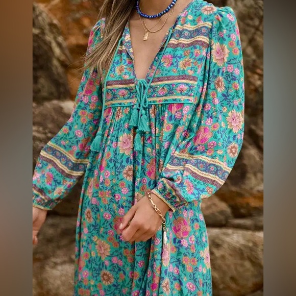 πΊπHPππΊ NWT Spell & The Gypsy Folk Town Boho Midi Dress - Picture 3 of 16